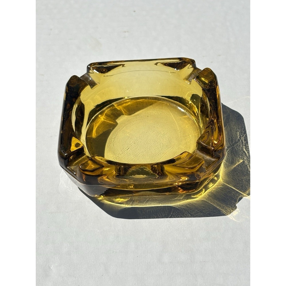 Vintage Ashtray Amber Glass Cigar Cigarette Dish Mid Century Modern MCM 4"